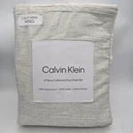 Calvin Klein California King Sheet Set 300 Tc 100% Cotton Green Basketweave 4PC. Fixed Price $114.71.
