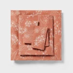 Queen Easy Care Cotton Blend Sateen Sheet Set Rust Floral - Room. Fixed Price $15.99.