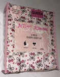 New Betsey Johnson Pink Cherry Bows W/hearts, 6 Piece Queen Sheet Set, Soft. Fixed Price $32.50.