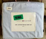 Tommy Hilfiger King Size Blue Gray Cotton Sheet Set Ithaca Stripes. Fixed Price $94.00.