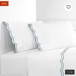 New Melange Home Percale Double Scalloped Embroidered Queen Sheet Set Navy. Fixed Price $85.00.