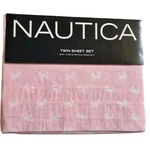 Nautical Crab Pink White Pinstripe Twin Sheet Set New. Fixed Price $59.95.