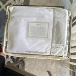 New Frette Queen Sheet Set White With Gray Dark Blue Border Retail $1100. Fixed Price $599.99.
