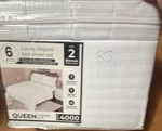 Queen Sheet Set 4000 Series White Stripes Machine Washable Adult Bedroom. Fixed Price $20.00.