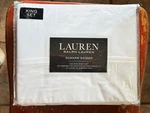 New Ralph Lauren King Size Cotton Dunham Sateen White Sheet Set 300TC. Fixed Price $125.00.