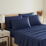 Highland Park 1000TC Queen Pima Cotton 6PC Navy Set + Sealy Mattress Protector. Fixed Price $115.00.