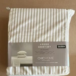 Chichome Brooke Queen 4 Piece Sheet Set Striped Polyester White Beige. Fixed Price $28.00.