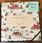 Laura Ashley Holiday Village Queen Cotton Flannel Christmas Sheet Set. Fixed Price $89.00.