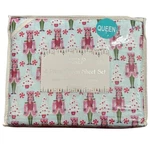 Christmas Sparkle Nutcracker 4PC Queen Sheet Set Holiday Pink Print Oeko-tex. Fixed Price $69.99.