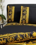 Nib Versace Home Bed Sheet Set 4 Pieces Black Gold Barocco Print California King. Fixed Price $890.00.
