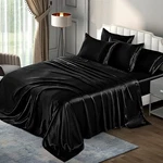 Satin Bedding Set Pillow Case Deep Pocket Queen Black 6-PC Pothuiny. Fixed Price $38.66.
