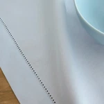 Tablecloth: Solino Home Light Blue Linen/cotton, 58 X84 Hemstitch. Fixed Price $36.00.