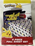 Pokemon Full Sheet Set, Lightning Bolt Design, Kids Boys Bedding, New. Fixed Price $22.99.