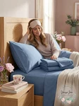 Aq Textiles Ultra Cool 700 Thread Count 4 Pc. Sheet Set, King Blue. Fixed Price $64.08.