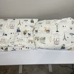 Rare Garnet Hill Double Flat & Fitted Sheet Set Paris Eiffel Tower Bistro French. Fixed Price $99.99.