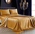 Siinvdabzx 4PCS Satin Bed Sheet Set Queen Ultra Silky Soft Gold. Fixed Price $32.50.