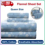 Pointehaven Heavy Weight Flannel Cotton Sheet Set, Queen, Snow Flakes, 170 Gsm. Fixed Price $65.80.