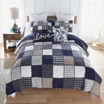 Checkerboard Indigo Ragged Edge Patchwork Country Queen 3 Pc Quilted Bedding Set. Fixed Price $134.99.