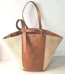 Atelier Royale Bucket Faux Leather Linen Brown Purse Adjustable Double Strap Bag. Fixed Price $15.00.