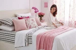 Betsey Johnson King Size Bed Sheet Set Romance Black Stripe Pink Floral 6 Pc.. Fixed Price $54.00.