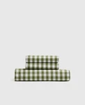 Quince Classic Organic Percale Gingham Sheet Set Olive Queen/flat & Cases Only.. Fixed Price $39.00.