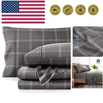 4-PIECE Ultra-soft Queen Sheet Set With Deep Pockets Modern Plaid Design. Fixed Price $75.99.