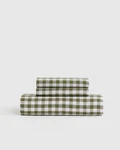 Quince European Linen Queen Sheet Set 3PIECE Green Gingham Nwt. Fixed Price $160.00.