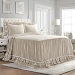 Ella Ruffle Lace King Bedspread Set - Elegant Neutral Beige Bedding. Fixed Price $193.99.