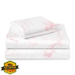 Pizuna Queen Sheet Set Carrara Pink Marble, 100% Cotton 400 Sateen 15" Dee.... Fixed Price $111.25.