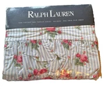 New Ralph Lauren Emma Blue White Stripe Rose Floral Ruffled Flat Sheet - Twin Sz. Fixed Price $34.77.