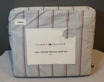 Tommy Hilfiger Ithaca Stripe Twin Sheet Set - 100% Cotton, White, Blue, And Red. Fixed Price $28.00.