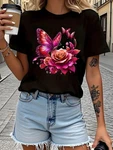 Women Creative Floral Graphic T-shirt Elegant Flower Casual Crew Neck Tee Top. Fixed Price $6.99.