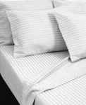 Fairfield Square Brookline 1400-THREAD Count 6- White Stripe Queen Sheet Set. Fixed Price $89.00.