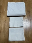 Ralph Lauren Pinstripe Cream Navy Queen Flat Sheet With 2 Standard Pillowcases. Fixed Price $89.00.