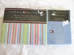 Tommy Hilfiger Twin Bed Sheet Set, Beach Stripe Cotton Fitted, 2 Pillowcases. Fixed Price $35.00.