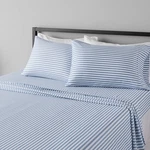 Amazon Basics Lightweight Breathable Super Soft Queen, Blue Pinstripe. Fixed Price $31.99.