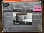 6-PC London Fog Queen Size Plaid Sheet Set Gray W/white Pinstripes 2 Xtra Pc's. Fixed Price $65.00.