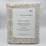 Tahari Home Queen Washed Linen Blend Casual Sheet Set Of Beige Floral. Fixed Price $113.36.