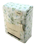 New Laura Ashley King Size Rose Buddies Blue / Green Cotton Percale Sheet Set. Fixed Price $89.99.