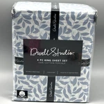 4PC Dwell Studio Botanical Leaf Leona King Sheet Set Dusty Blue White Cotton. Fixed Price $89.99.