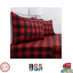 Breathable King Size Sheets Set With Built-in Elastic Buffalo Check Burgundy. Fixed Price $55.99.