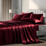 Pothuiny 6-PIECE Queen Satin Sheets Luxury Silky Burgundy Bedding. Fixed Price $45.49.