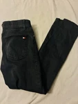 Tommy Hilfiger Women's Black Denim Jeans, Solid Dark Wash, Logo Button, 5-POCKET. Fixed Price $8.99.