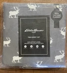Eddie Bauer Twin Grey 100% Cotton Flannel Sheet Set - Elk Pattern. Fixed Price $25.00.