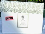 Rachel Ashwel Shabby Chic Queen Sheet Set Green Embroidered Eyelet Trim Nwt. Fixed Price $89.99.