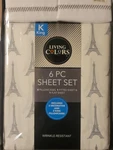 King Bed Sheets Eiffel Tower 6PC Wrinkle Resistant Living Colors Paris France. Fixed Price $25.00.
