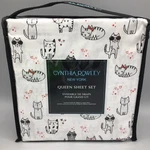 4PC Cynthia Rowley Valentine Cats Queen Sheet Set Kitten Red Hearts Bows Glasses. Fixed Price $49.99.