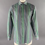 Etro Size Green Mixed Stripe Cotton Long Sleeve Shirt. Fixed Price $136.00.