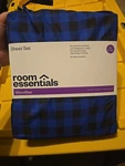 Room Essentials Sapphire Blue/black Gingham Microfiber Xl Twin Sheet Set. Fixed Price $12.00.