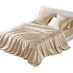 Madison Park Essentials Wrinkle Free Queen Beige Satin Sheet Set. Fixed Price $40.00.